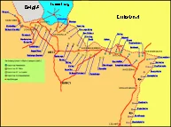 De belangrijkste militaire kazernedorpen (Cités) langs de Maginotlinie